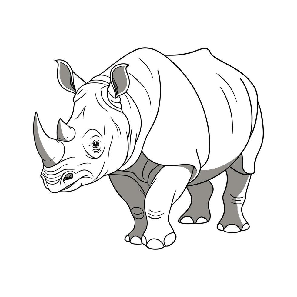 Elegant Indian Rhino Displayed on White Canvas vector