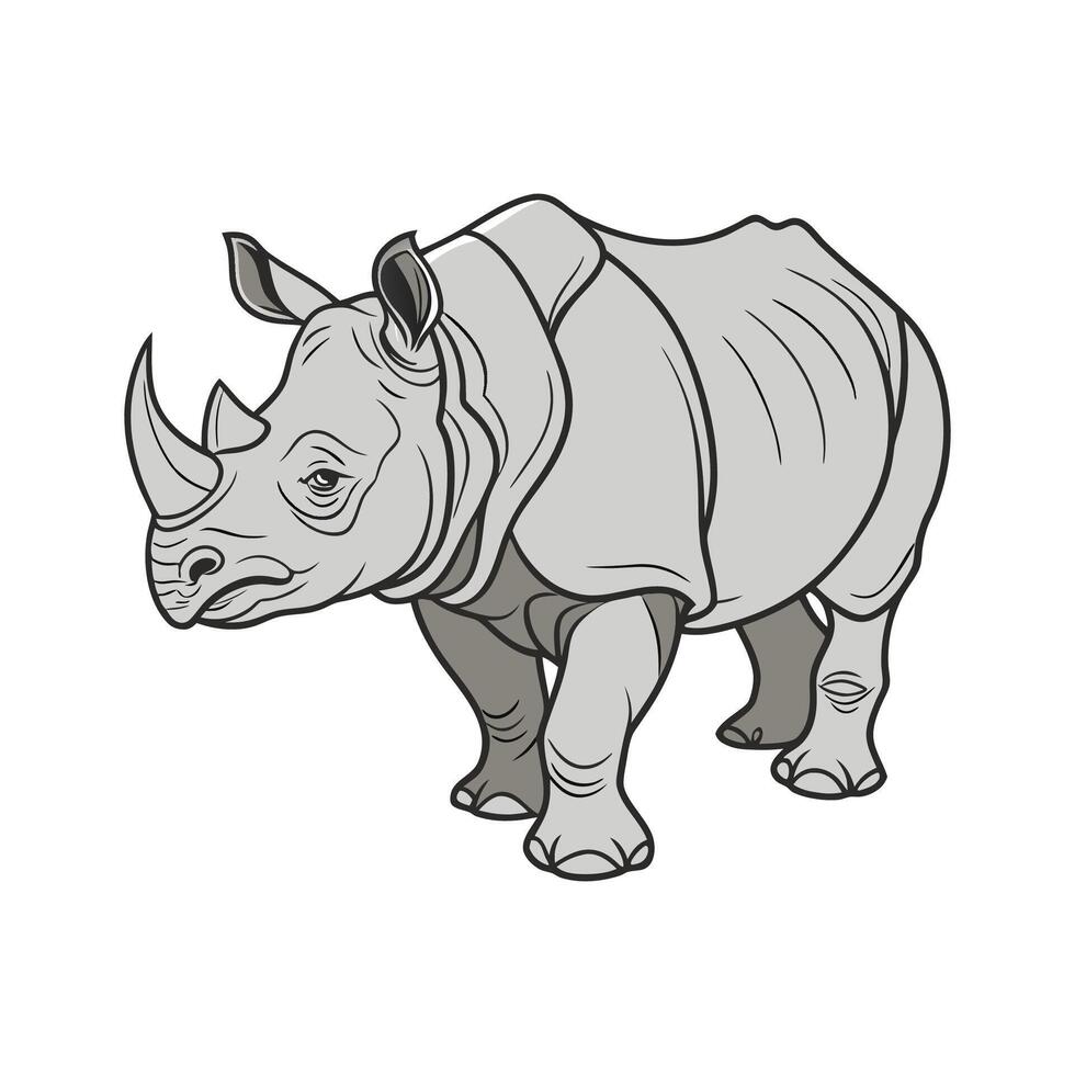 Dynamic Indian Rhino on White Surface vector