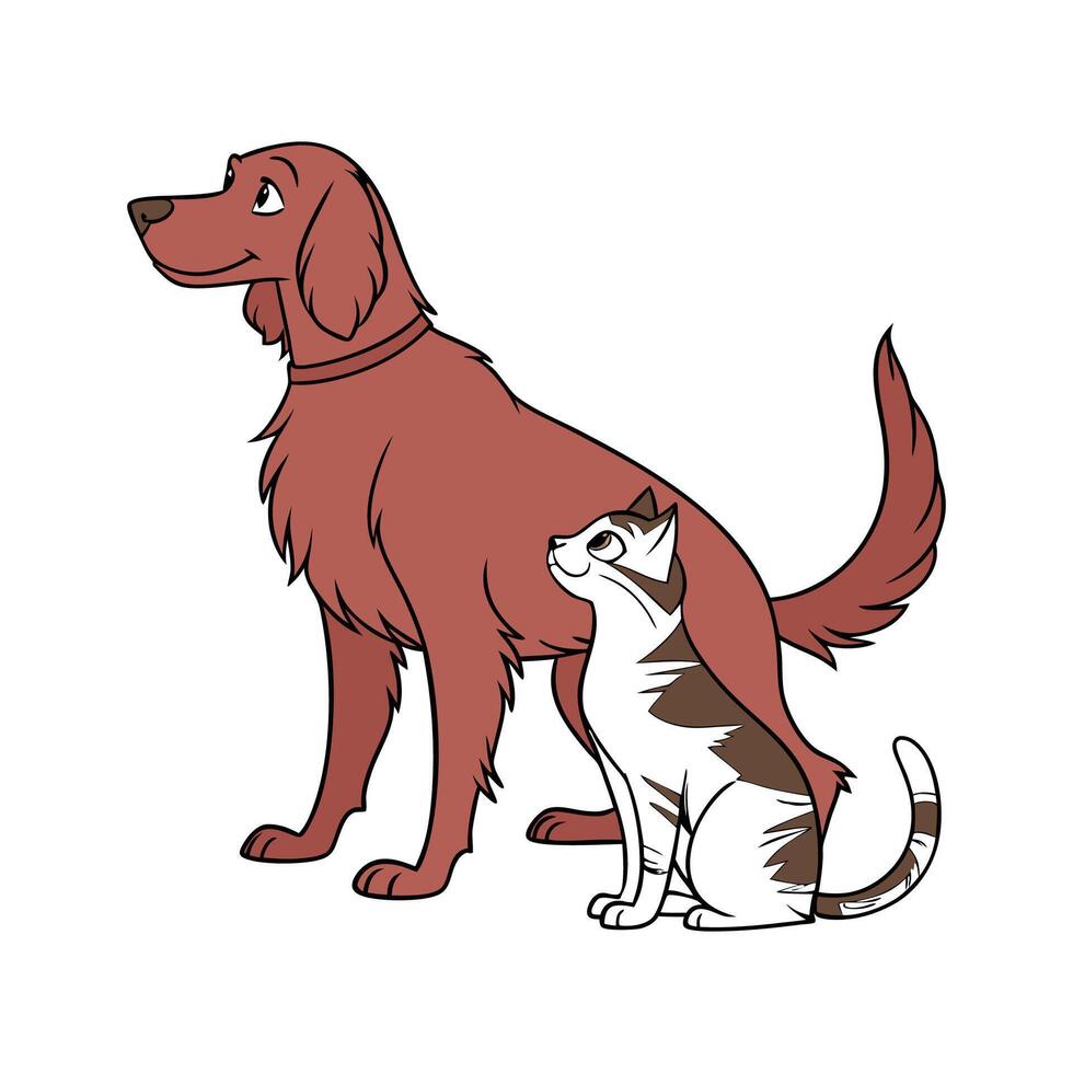 Lovely Irish Setter with Manx Cat on White Surface vector