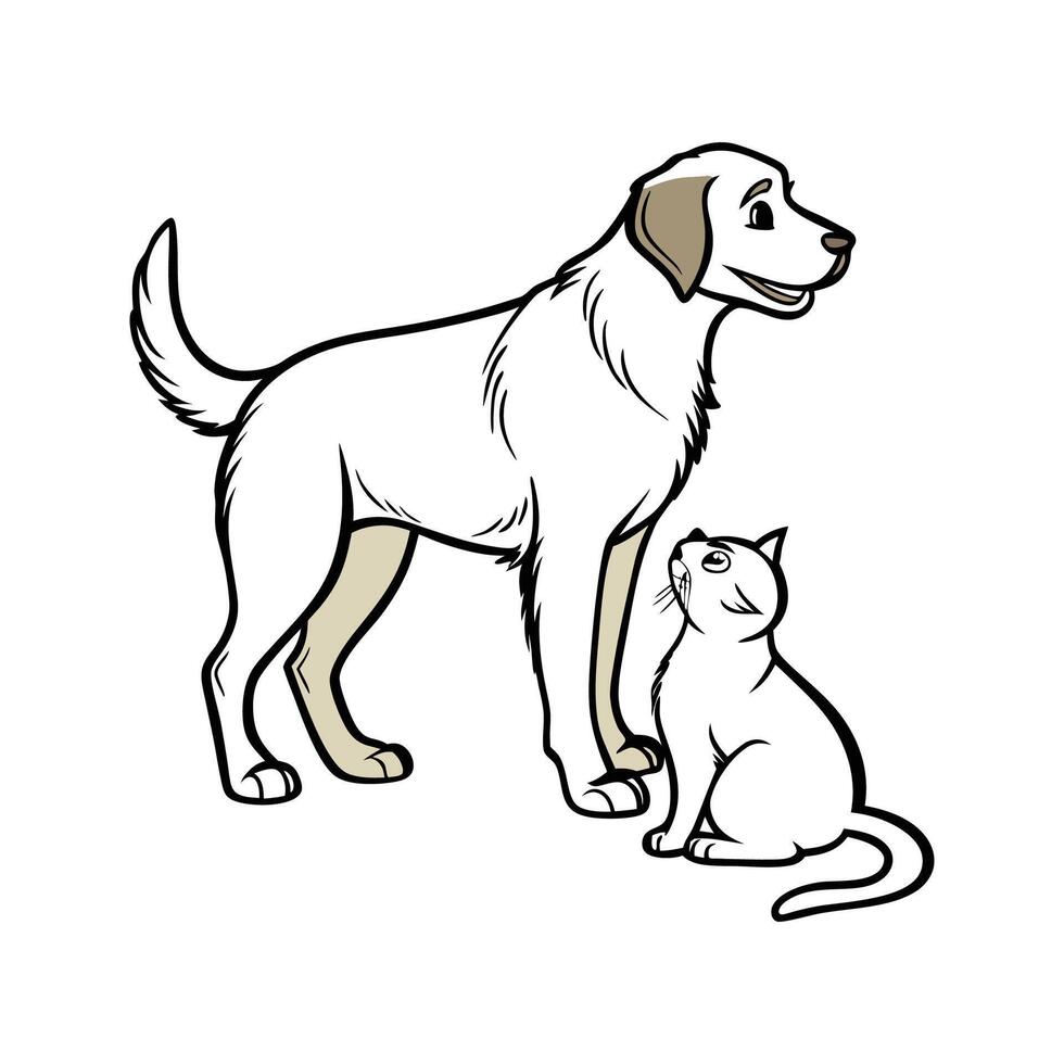 Playful Labrador Retriever and Manx Cat vector