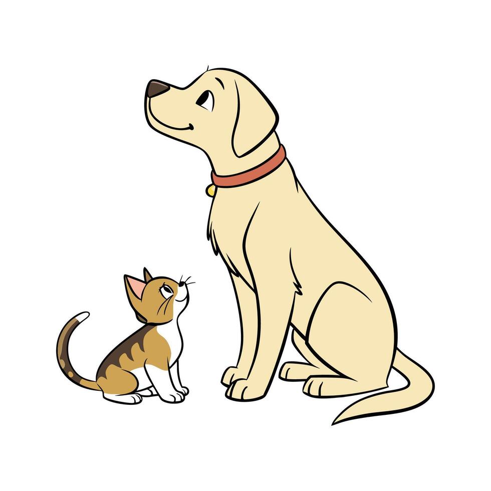 Labrador Retriever and Manx Cat Illustration vector