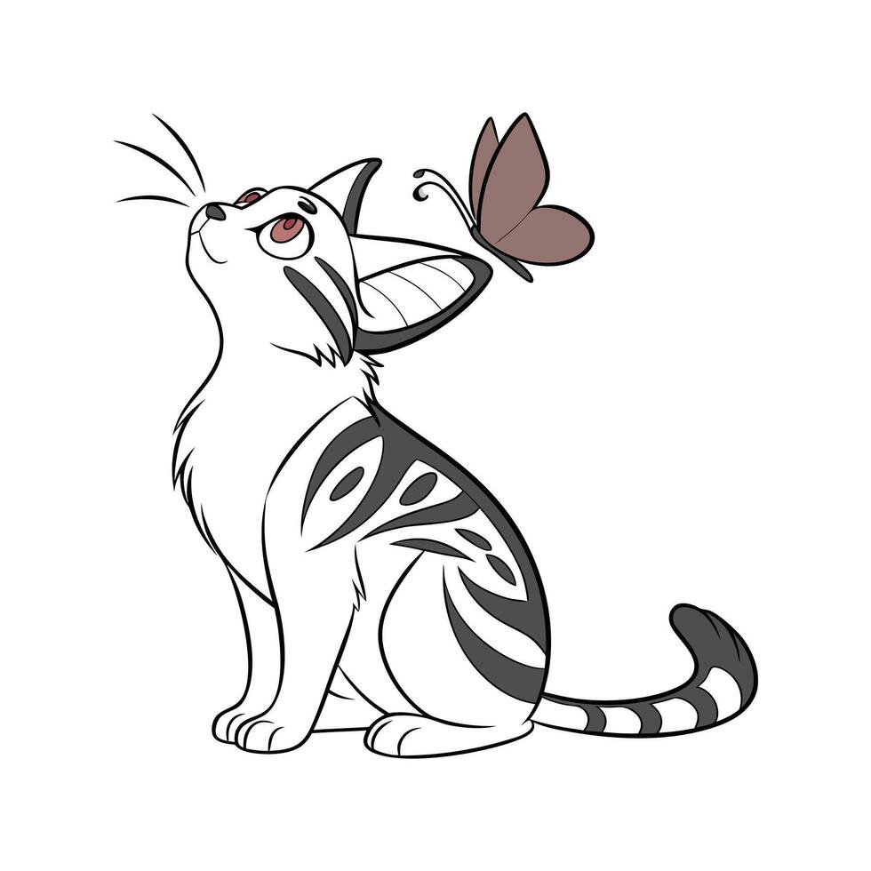 Papillon Dog with Manx Cat Illustration vector