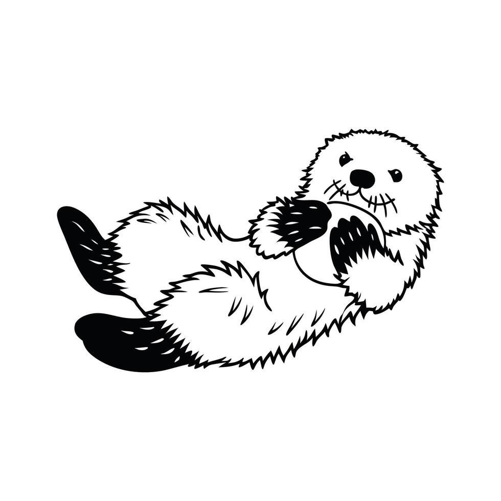 Majestic Sea Otter Snuggling with Pup vector