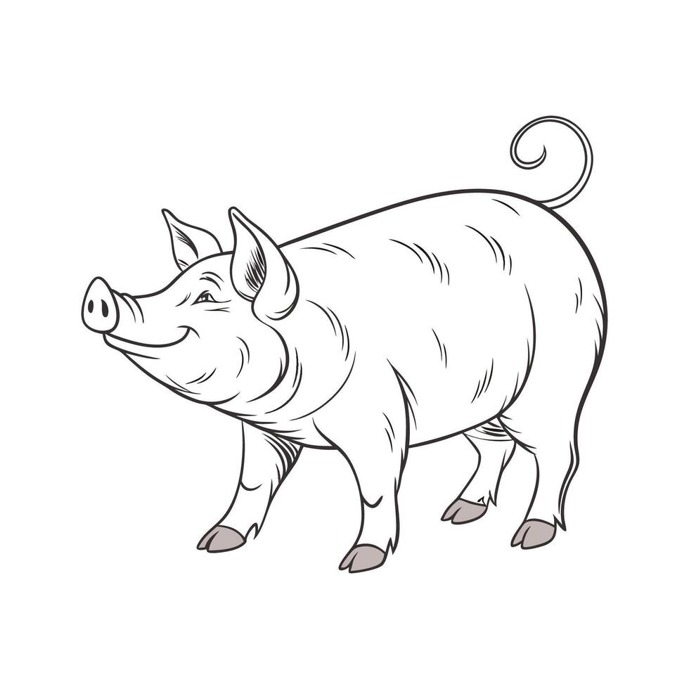 Charming Yorkshire Pig Realistic Color Illustration. vector
