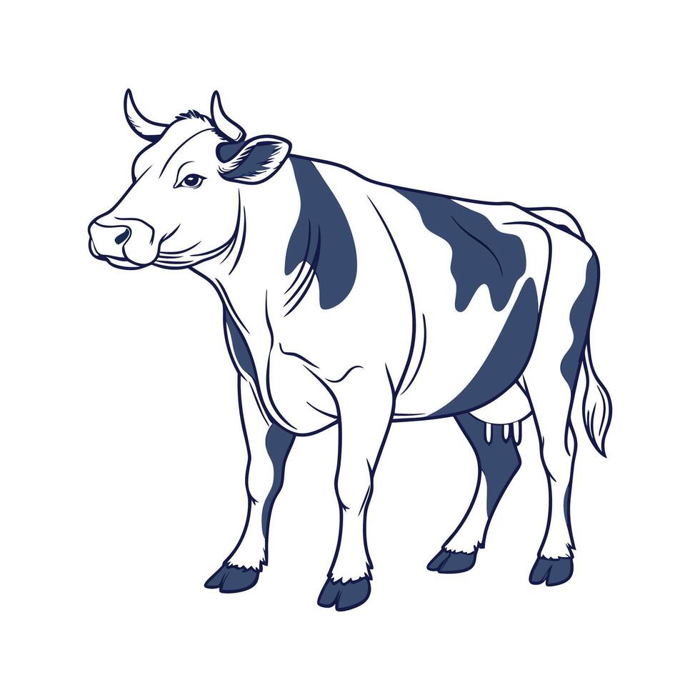Elegant Realistic Belgian Blue Cow Color Illustration vector
