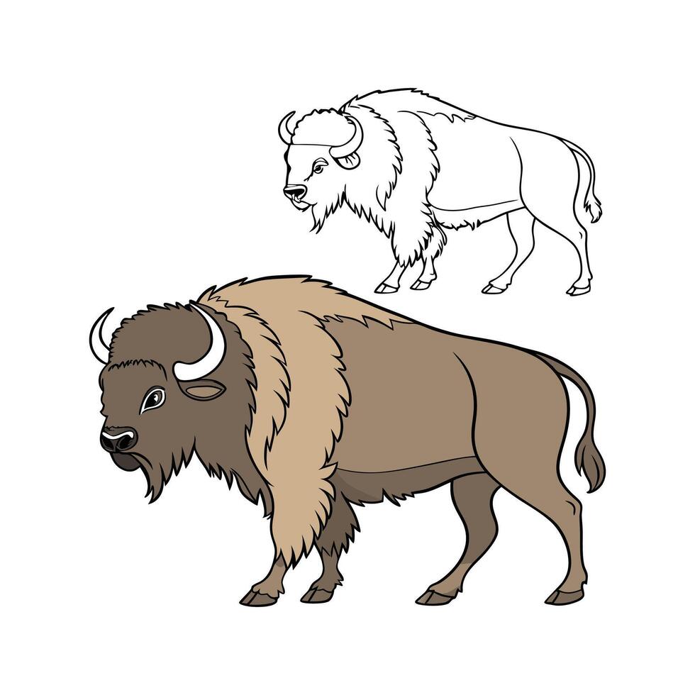 Elegant Outline Buffalo in Realistic Color Art vector