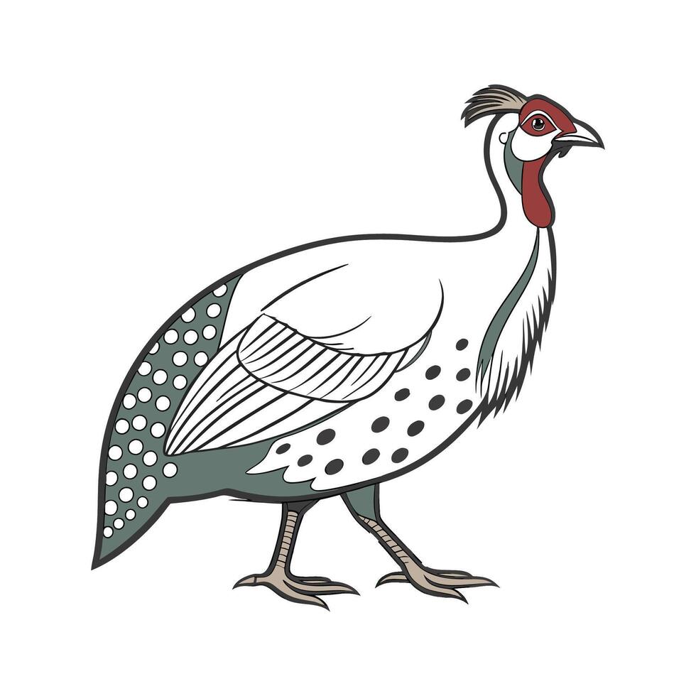 Captivating Guinea Fowl in Realistic Outline Art vector