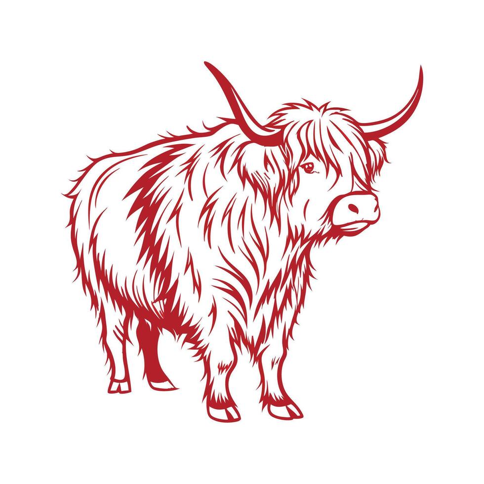Charming Highland Cow Realistic Color Illustration vector