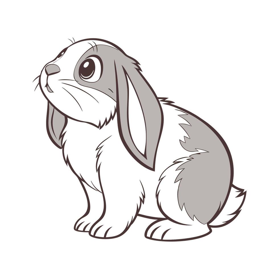 Cute Lop Rabbit Realistic Color Illustration with Outlines vector