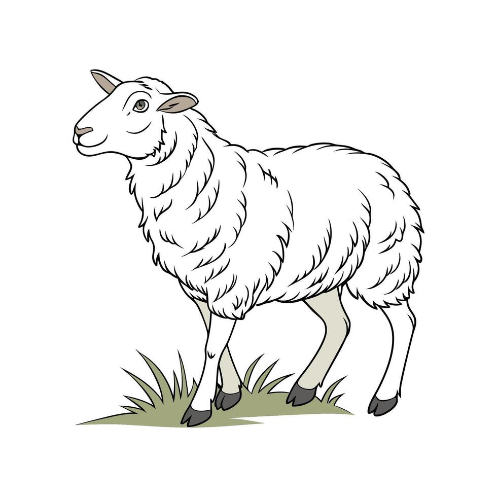 Dynamic Romney Sheep Color Illustration with Outlines vector