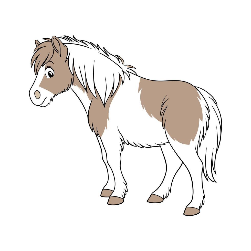 Charming Shetland Pony Realistic Color Illustration vector