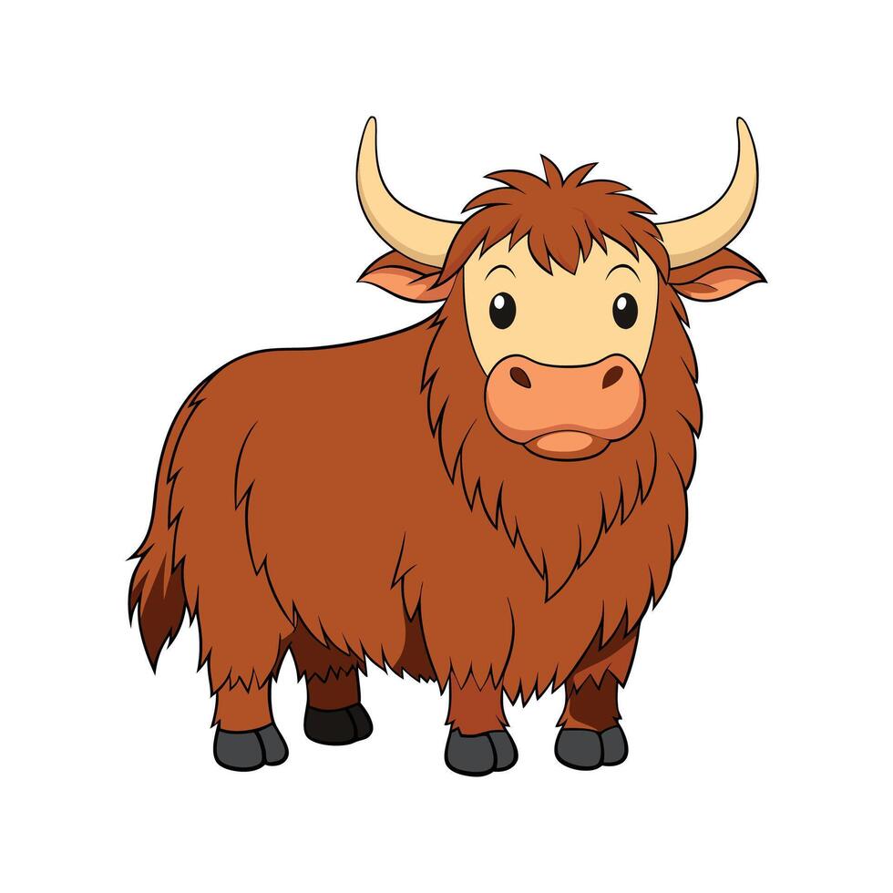 Charming Yak Realistic Color Illustration. Cartoon Art Animal Illustration. vector