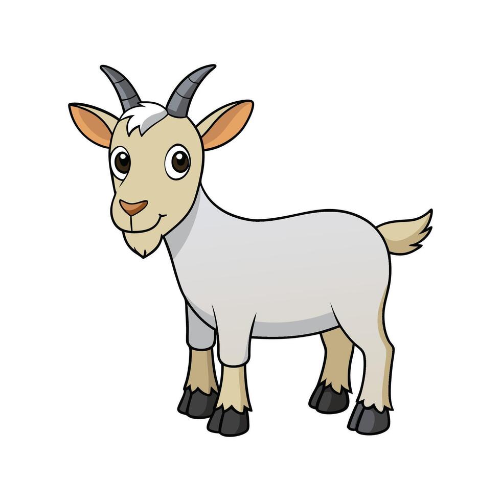 Adorable Alpine Goat Realistic Outline Illustration. Cartoon Art Animal Illustration. vector