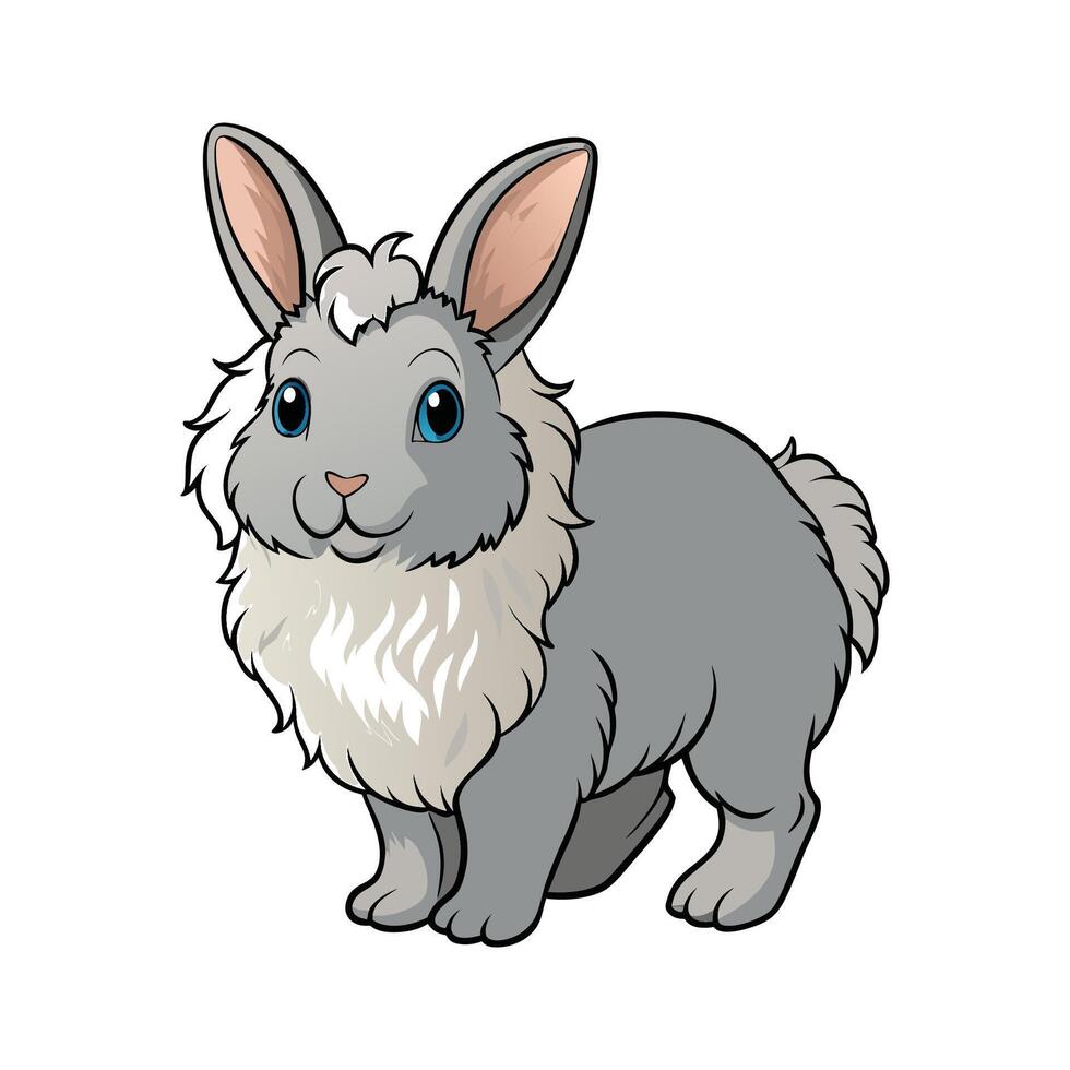 Stylish Angora Rabbit in Vibrant Realistic Colors. Cartoon Art Animal Illustration. vector