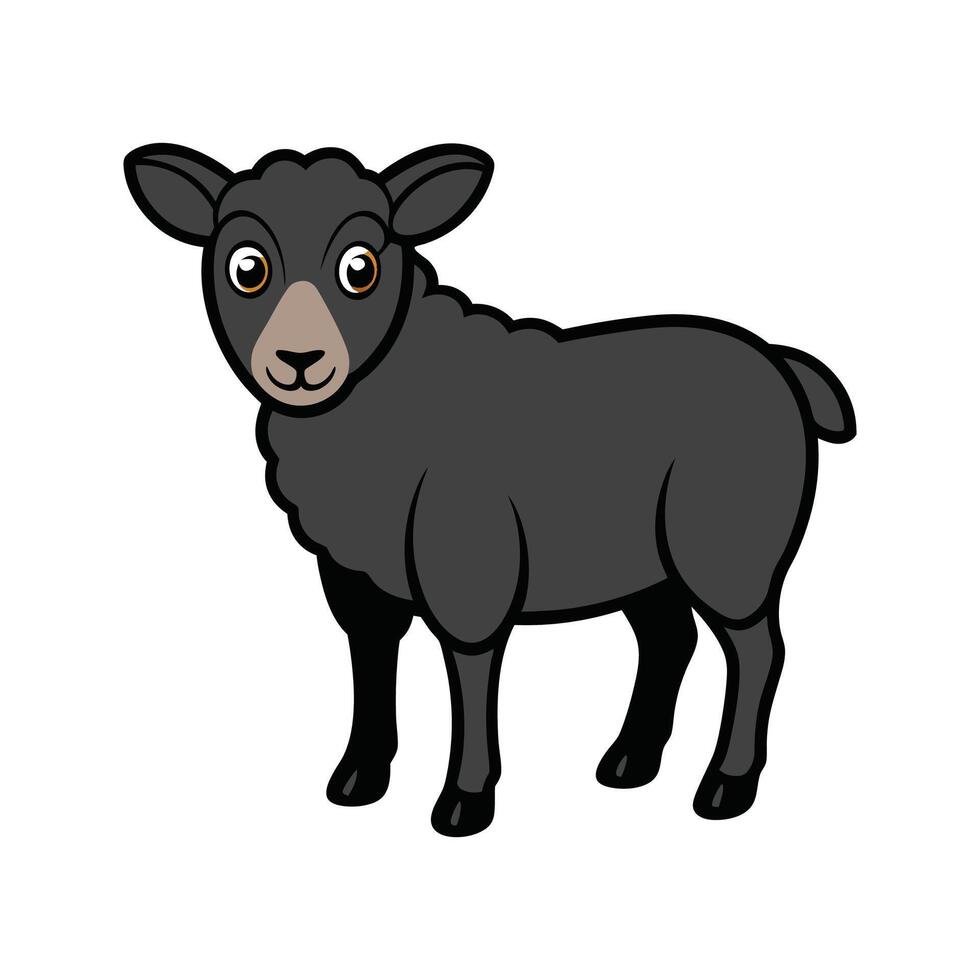 Charming Black Welsh Mountain Sheep Illustration. Cartoon Art Animal Illustration. vector