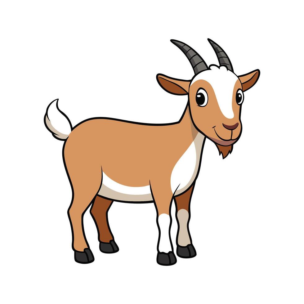 Charming Boer Goat in Realistic Outline Colors. Cartoon Art Animal Illustration. vector