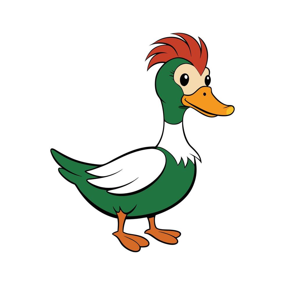 Stylish Crested Duck in Vibrant Outline Colors. Cartoon Art Animal Illustration. vector
