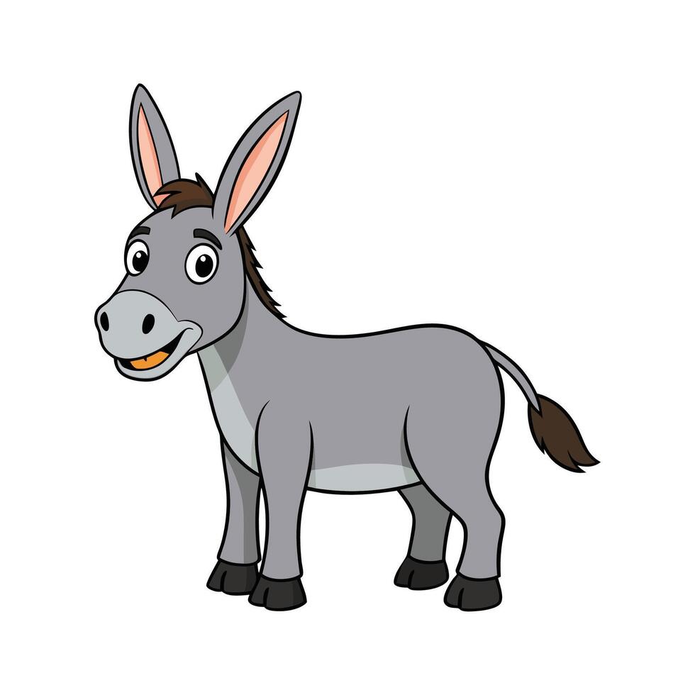 Stylish Outline Donkey Realistic Color Illustration. Cartoon Art Animal Illustration. vector