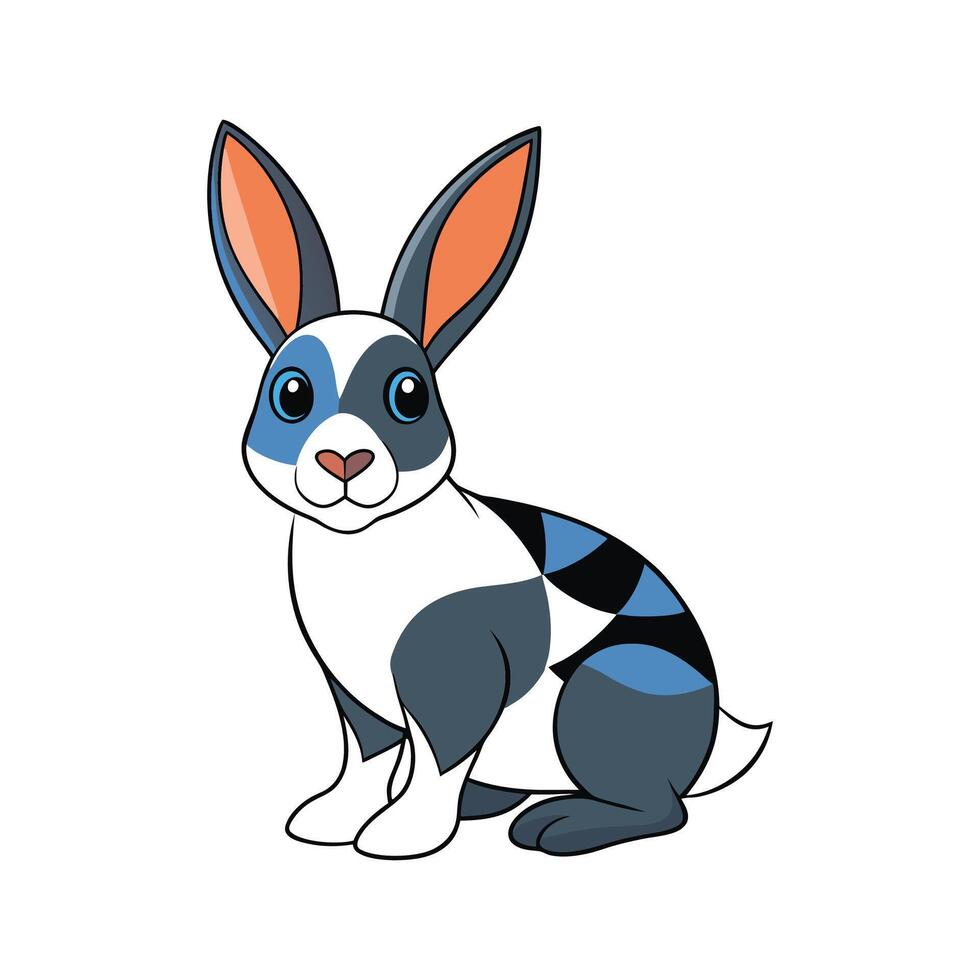 Charming Harlequin Rabbit Realistic Color Art. Cartoon Art Animal Illustration. vector