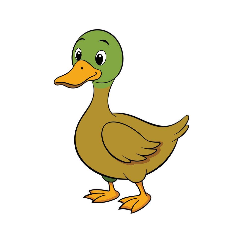 Distinctive Khaki Campbell Duck Realistic Color Illustration. Cartoon Art Animal Illustration. vector
