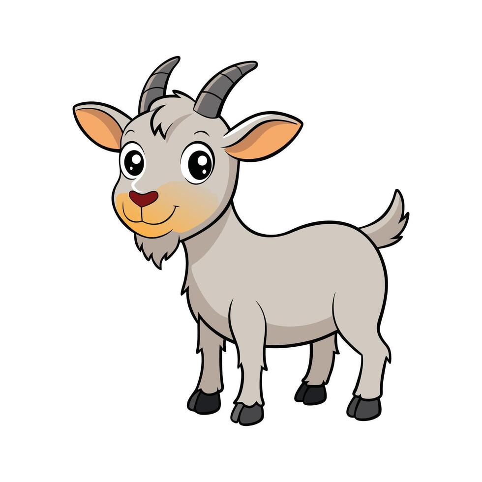 Charming Kiko Goat Realistic Color Illustration with Outline. Cartoon Art Animal Illustration. vector