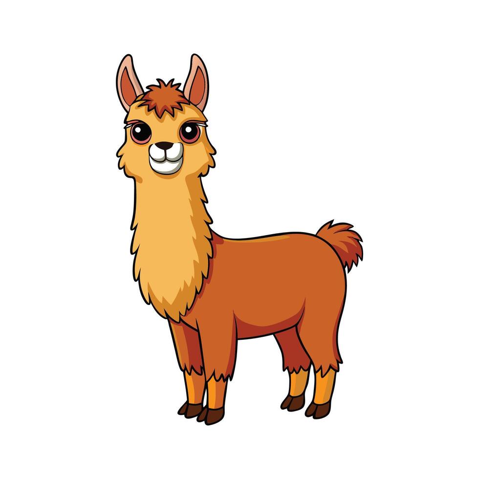 Elegant Llama Realistic Color Illustration on White Background. Cartoon Art Animal Illustration. vector