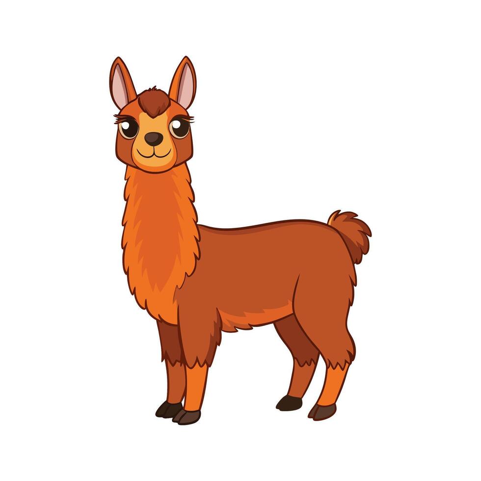 Vibrant Llama Realistic Color Illustration on White Background. Cartoon Art Animal Illustration. vector