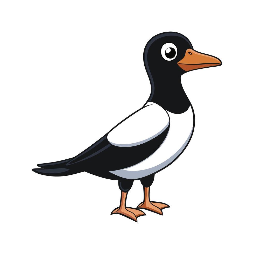 Distinctive Magpie Duck Realistic Color Illustration. Cartoon Art Animal Illustration. vector