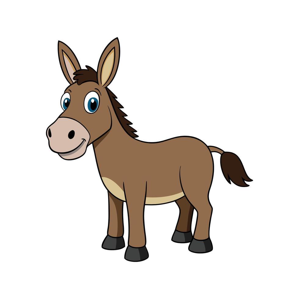 Charming Mule Realistic Color Illustration on White. Cartoon Art Animal Illustration. vector
