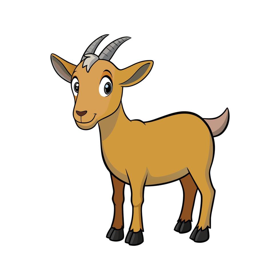 Charming Nubian Goat Realistic Color Illustration on White. Cartoon Art Animal Illustration. vector