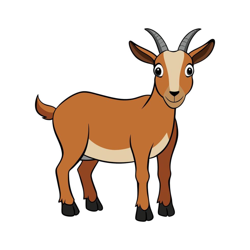 Creative Nubian Goat Realistic Color Illustration with Outlines. Cartoon Art Animal Illustration. vector