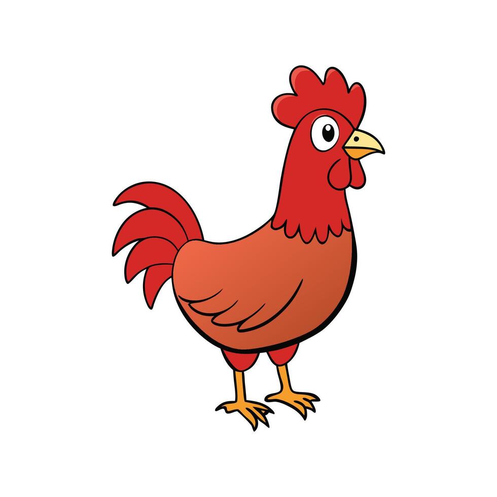Distinct Rhode Island Red Chicken Realistic Color Illustration. Cartoon Art Animal Illustration. vector