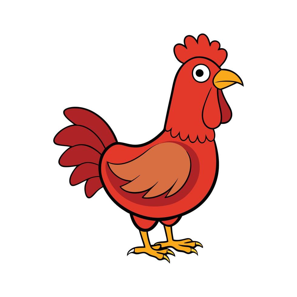 Charming Rhode Island Red Chicken Realistic Color Illustration. Cartoon Art Animal Illustration. vector