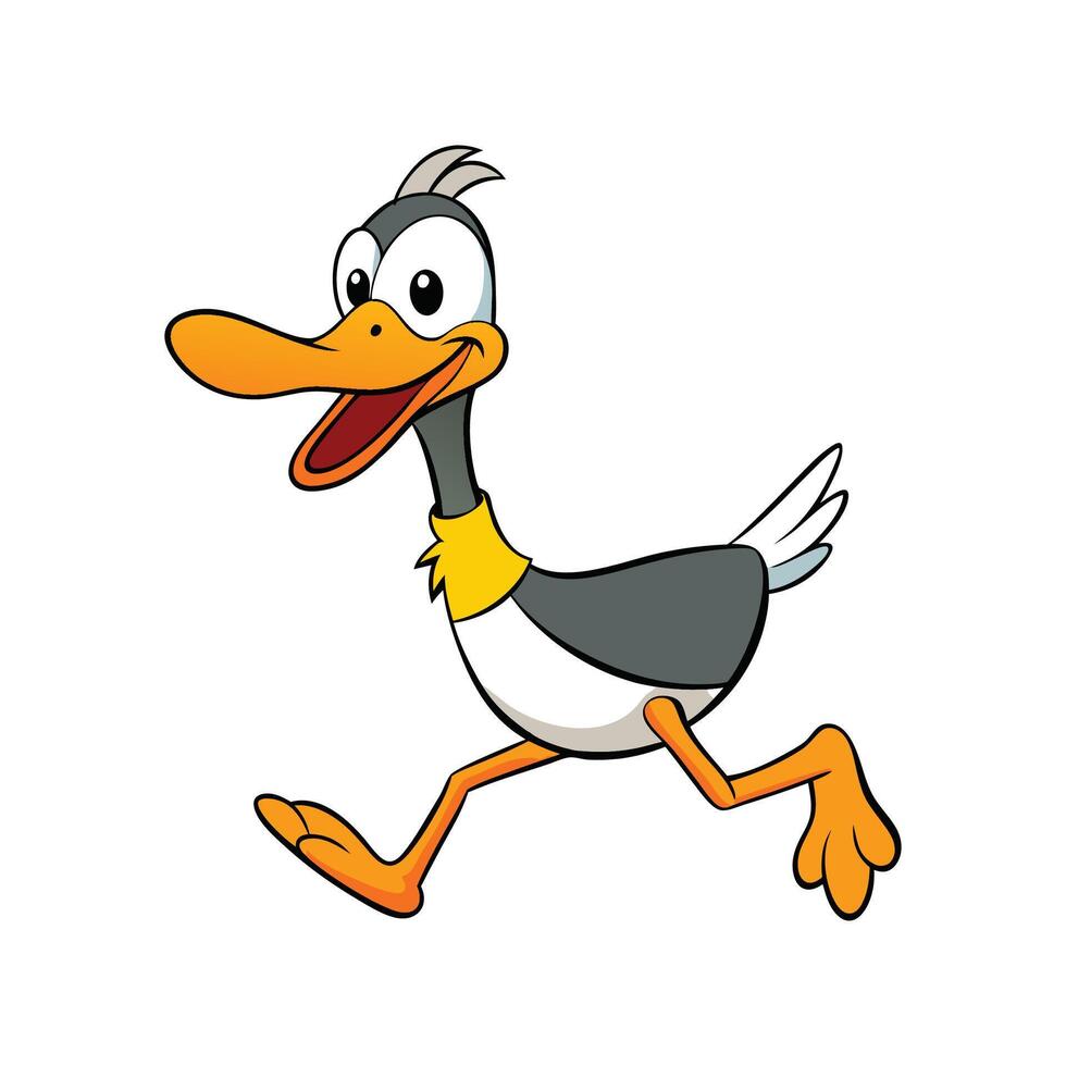 Dynamic Runner Duck Realistic Color Illustration. Cartoon Art Animal Illustration. vector