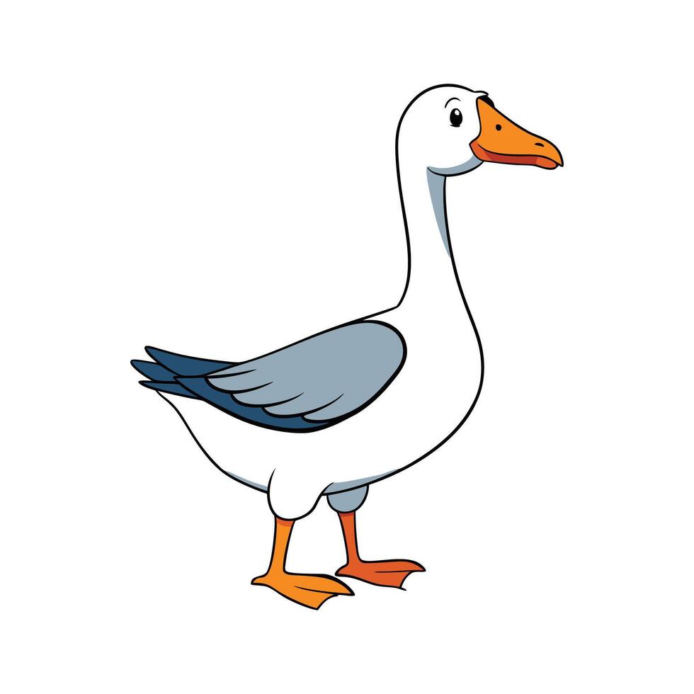 Dynamic Sebastopol Goose Realistic Color Illustration. Cartoon Art Animal Illustration. vector