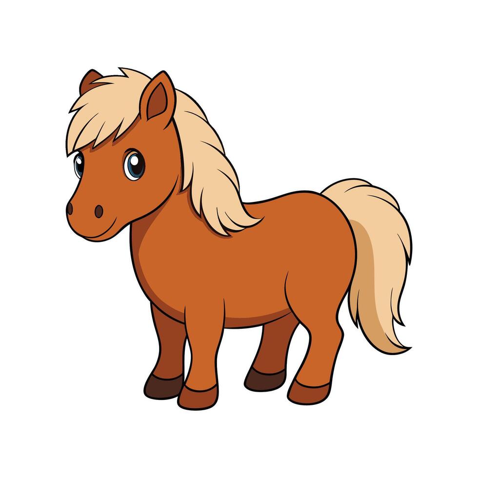 Engaging Shetland Pony Realistic Color Illustration. Cartoon Art Animal Illustration. vector
