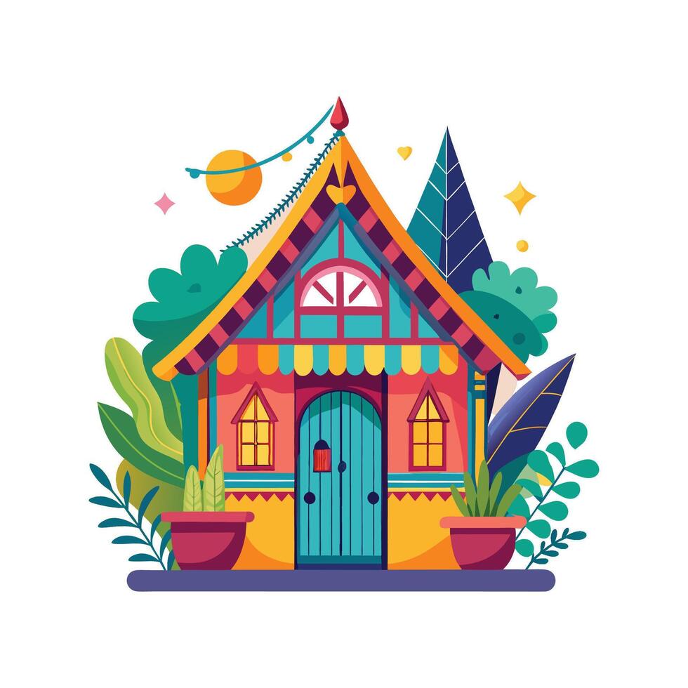 Mushroom House with Round Door vector