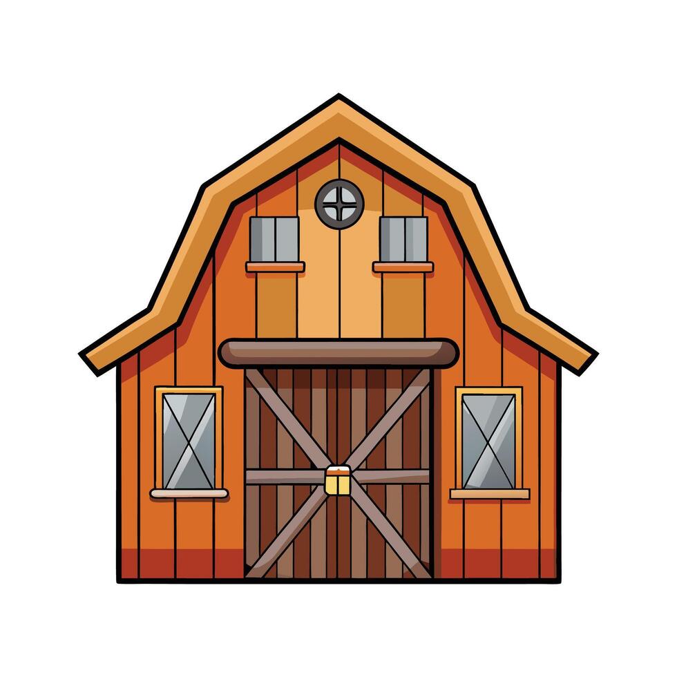 Unique Wooden Barn with Open Double Doors vector