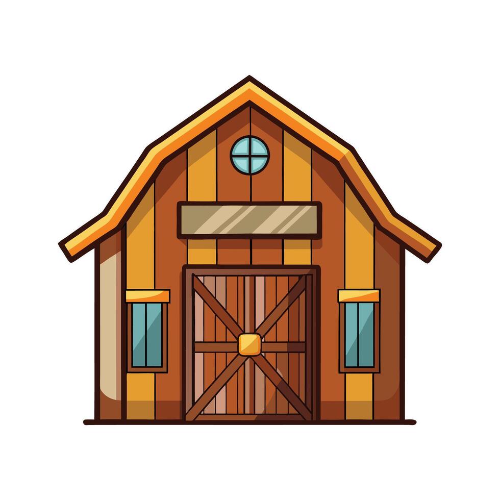 Wooden Barn with Open Double Doors vector