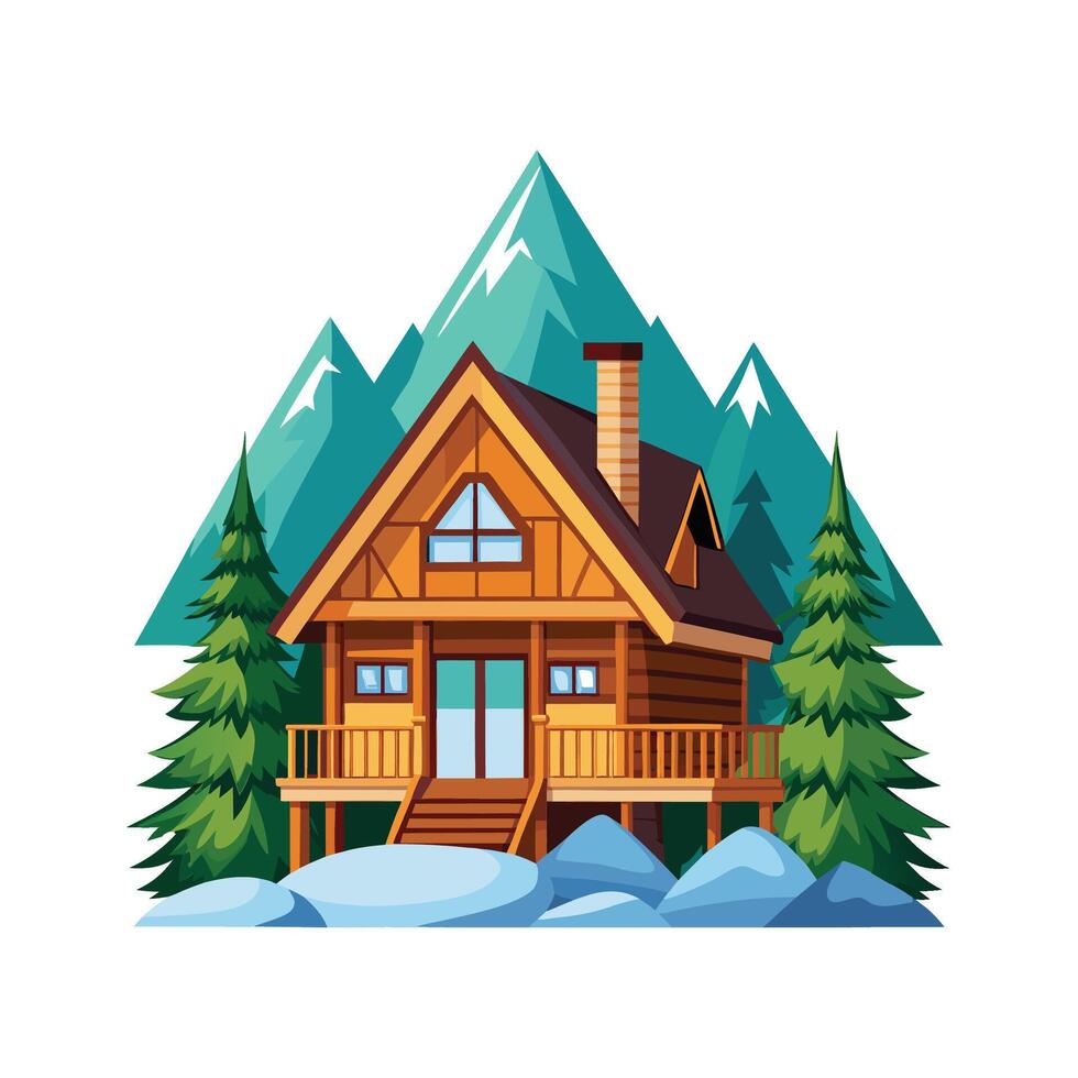 Charming Wooden Chalet in the Mountains vector