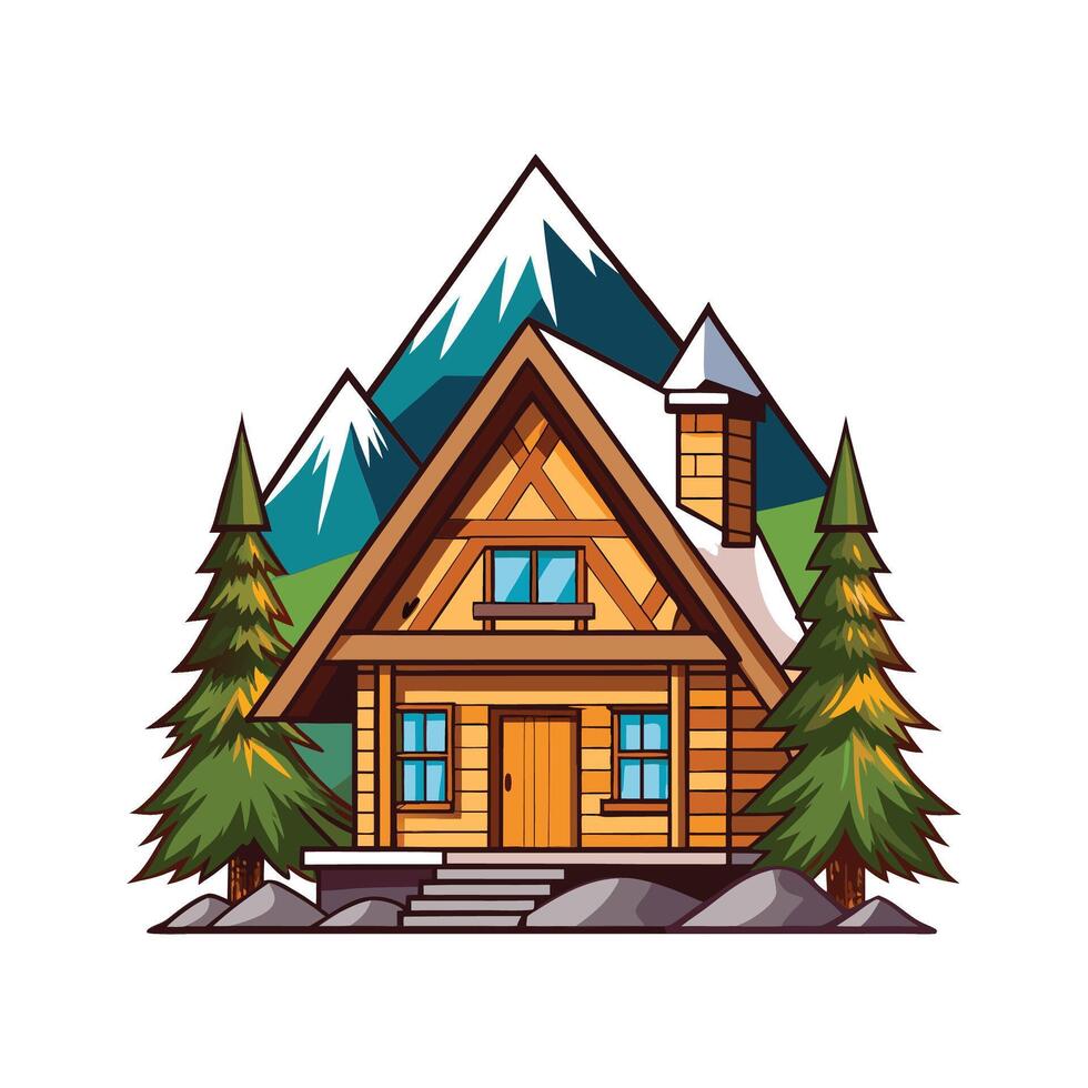Cozy Wooden Chalet in the Mountains vector