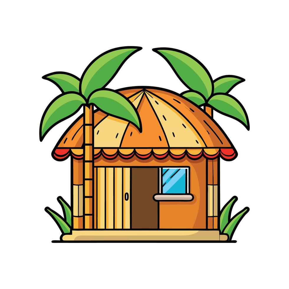 Tropical Beach Surf Shack with Bamboo Walls vector