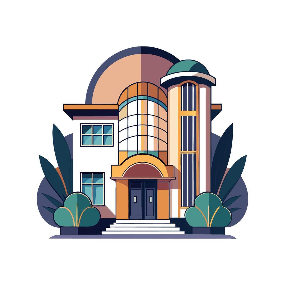 Art Deco House Unique Curved Facade vector