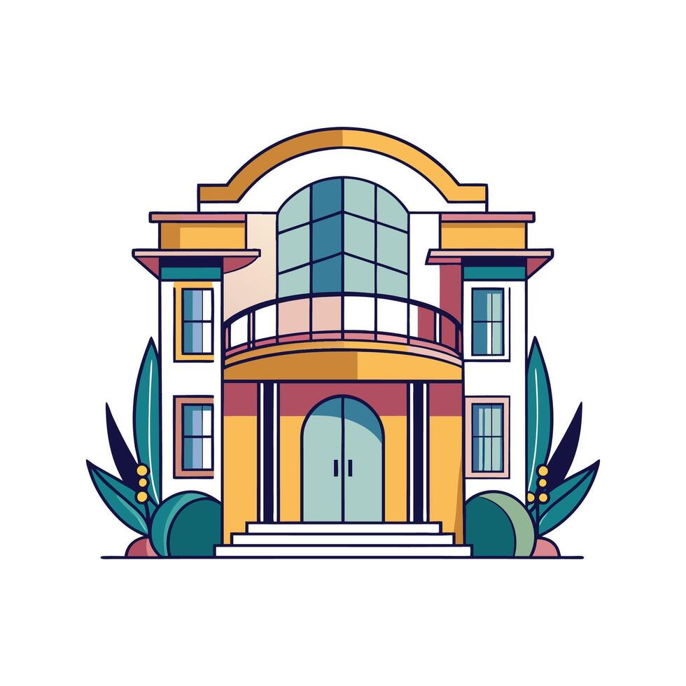 Art Deco House with Curved Facade Design vector