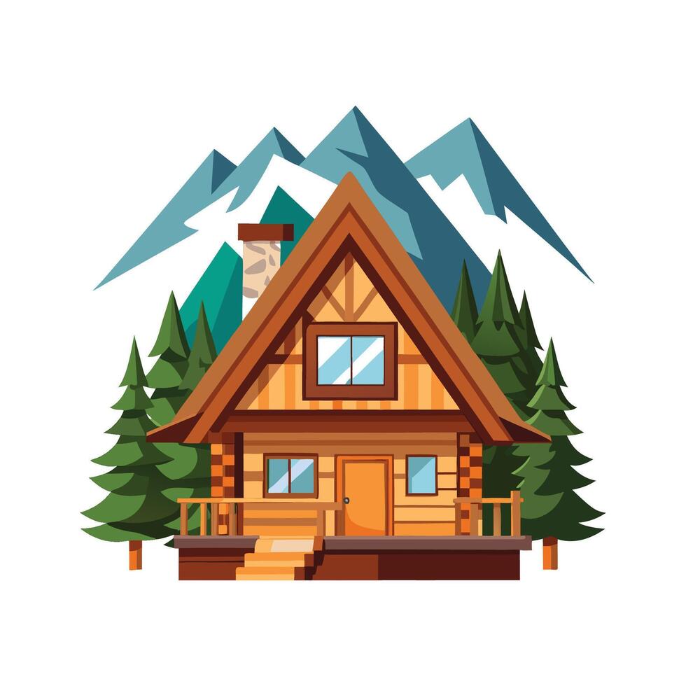Unique Wooden Chalet in the Mountains vector