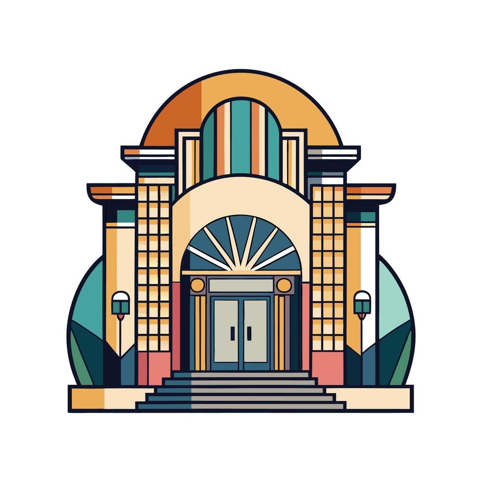 Curved Facade Art Deco House Illustration vector