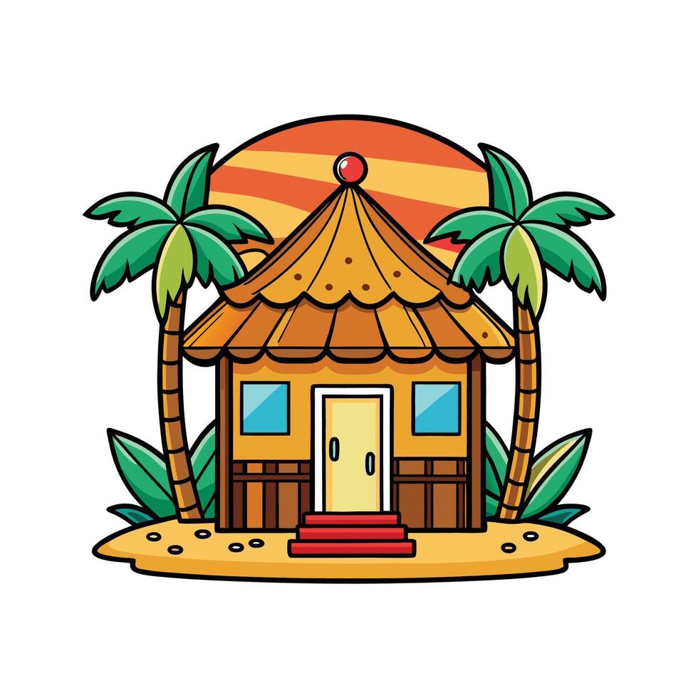 Colorful Surf Shack with Bamboo Details vector