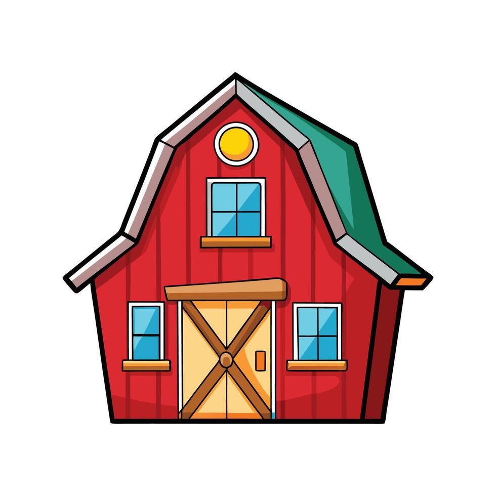 Charming Red Barn House with Front Door vector