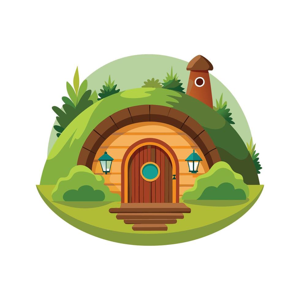 Creative Hobbit House Built into Hill Design vector