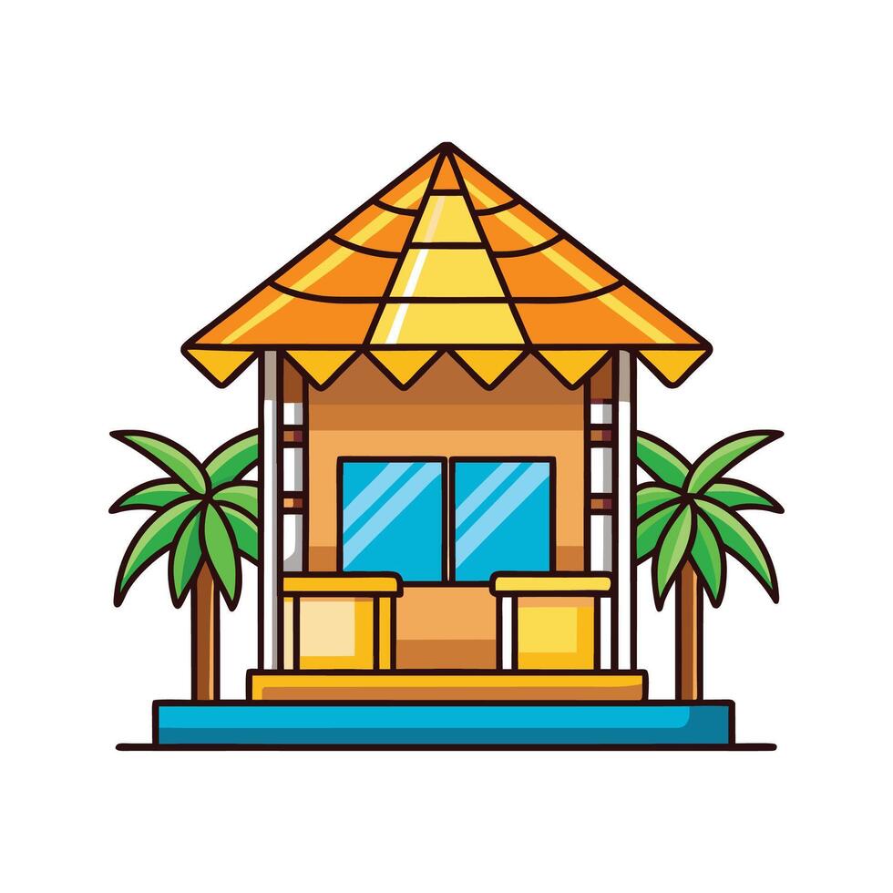 Creative Beach Hut with Straw Roof Design vector